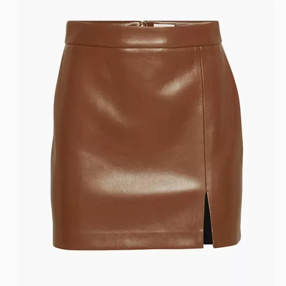 Wilfred Patio light brown cognac faux leather slit skirt 4